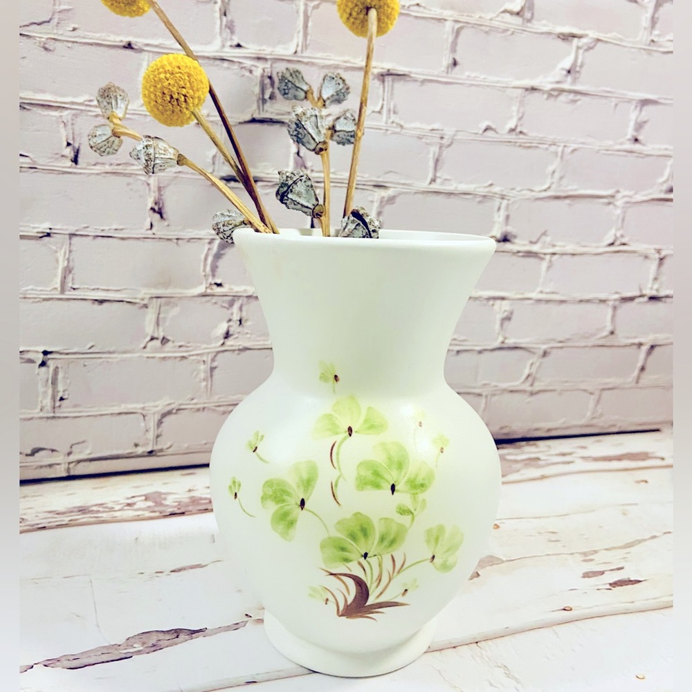 Vintage Ceramic Vase with handpainted Clovers, by E. Radford of England.
